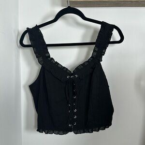 Black Lace-up Corset Style Tank Top Large